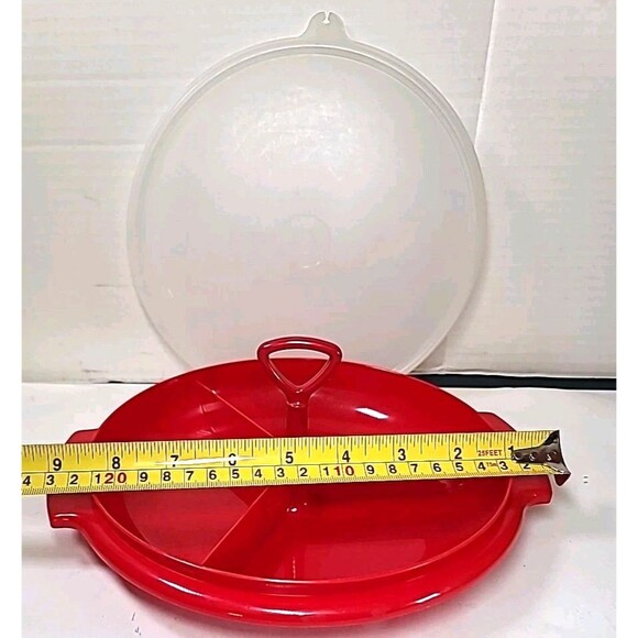 Vintage 3 Pc Tupperware Suzette Divided Relish Serving Tray 608-12 /229-5 Red - Picture 2 of 6